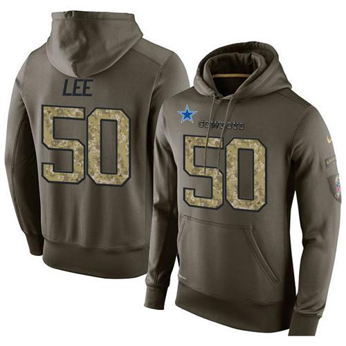 NFL Men's Nike Dallas Cowboys #50 Sean Lee Stitched Green Olive Salute To Service KO Performance Hoodie